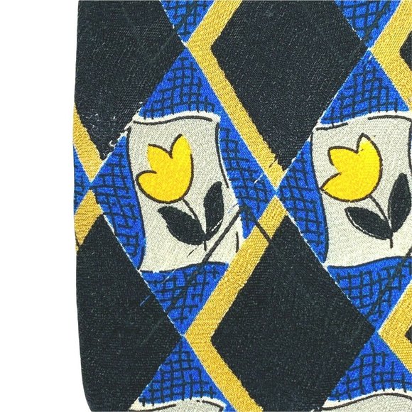 Robert Talbott Mens Tie‎ Studios Black Blue Yellow Floral Accents 100% Silk USA - Picture 4 of 10